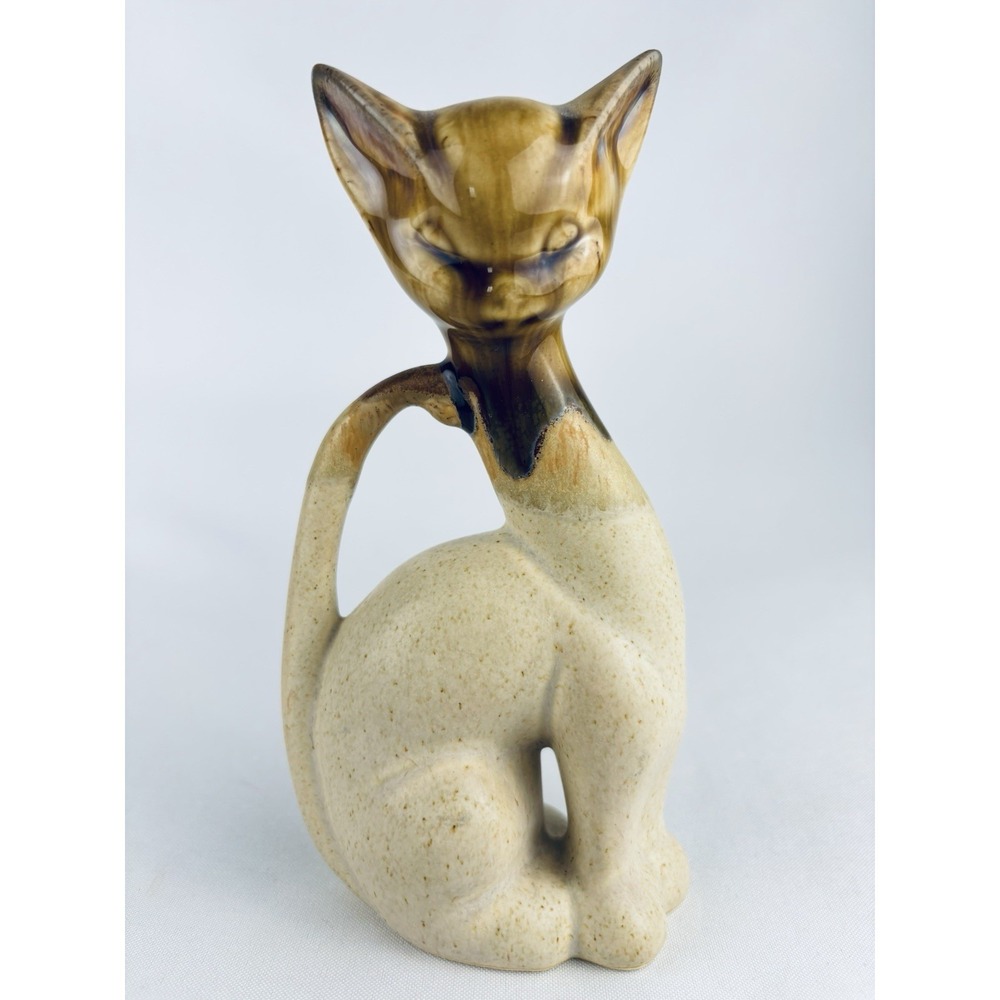 Vintage Signed Rodolfo Padilla Mexican Pottery Siamese‎ Cat Figurine MCM Retro